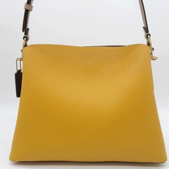 COACH NEW Willow Shoulder Bag Color block C2580 Mustard Yellow Beige Leather - Picture 4 of 6